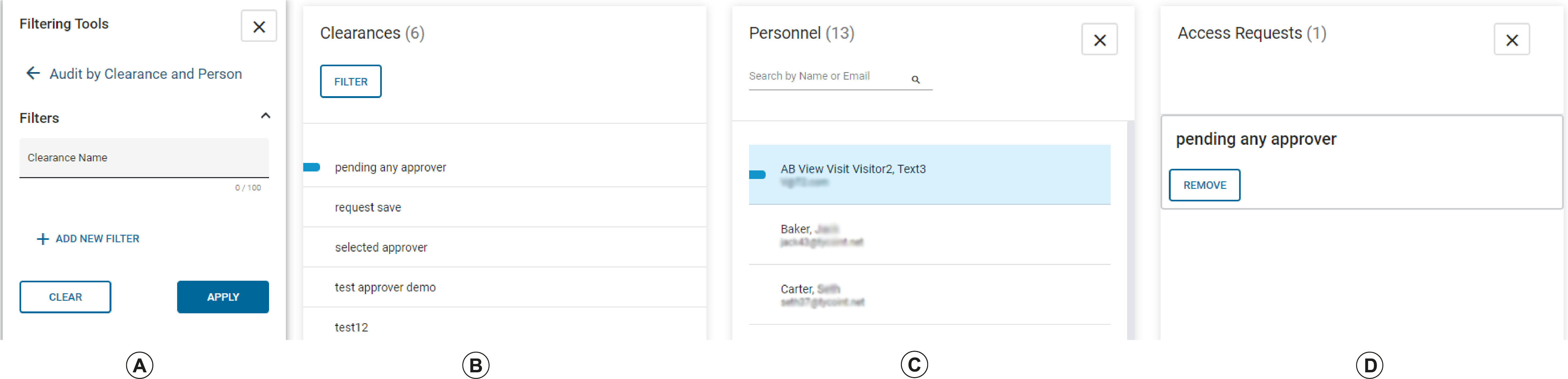 A screenshot of the Audit by Clearance and Person screen.