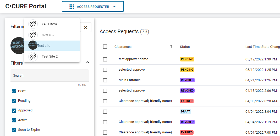 A screenshot of the Access Requests list.