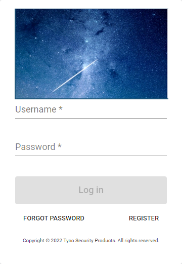 A screenshot of the login screen with a custom C•CURE Portal logo. The custom logo is a staryy night sky.