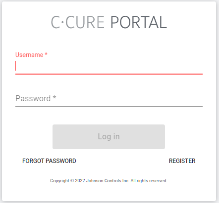 A screenshot of the login screen with the regular C•CURE Portal logo.